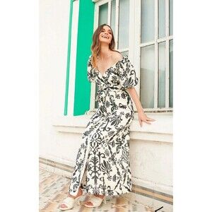 Liliana Meza Kailani Dress Black White Geographic Maxi Dress Size Large